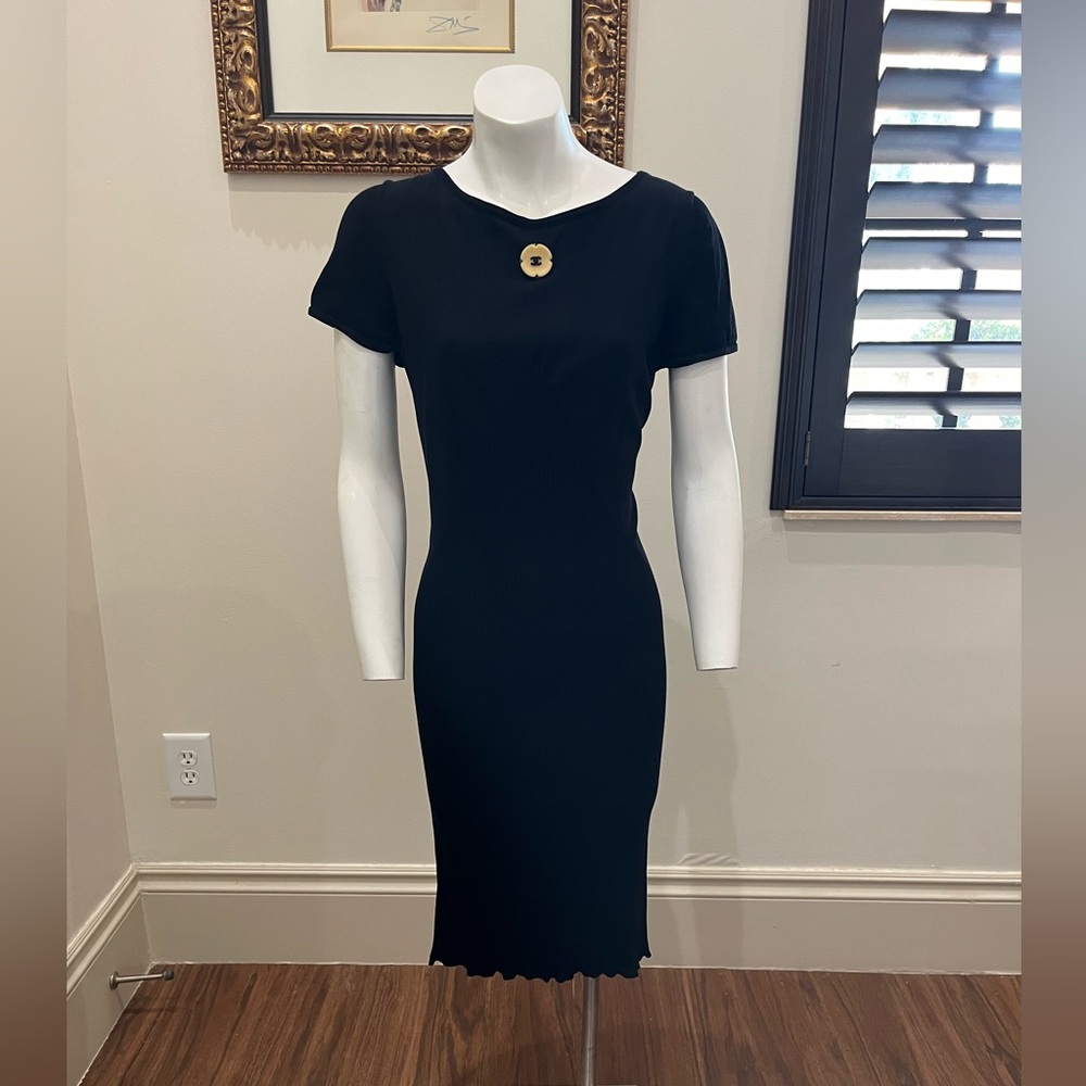 CHANEL cotton silk black midi dress size 40 (USA size 6) P40797K02966